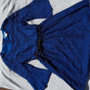 Teal blue lace dress with belt